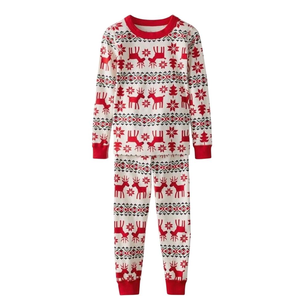 Hanna Andersson Dear Deer Organic Pajamas 120 6/7 Christmas long Johns